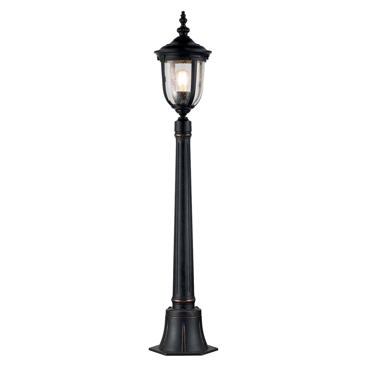 Cleveland Small Pillar Lantern in Weathered Bronze with Clear Seeded Glass