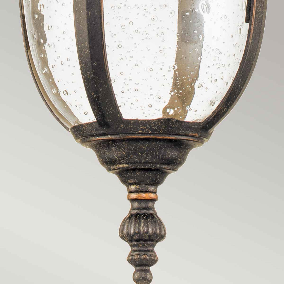 Cleveland Small Chain Pendant Lantern in Weathered Bronze with Clear Seeded Glass
