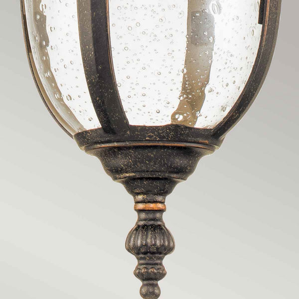 Cleveland Small Chain Pendant Lantern in Weathered Bronze with Clear Seeded Glass