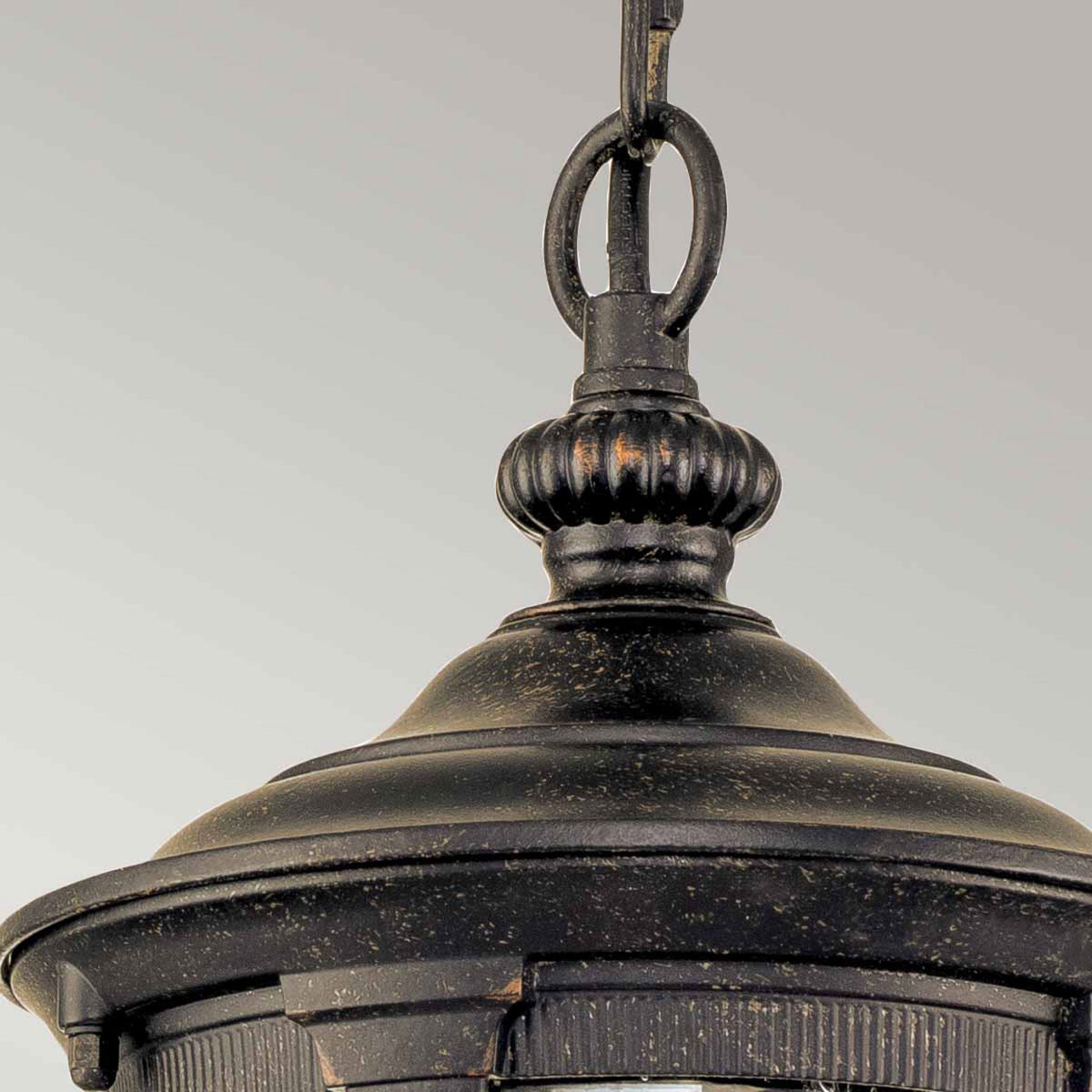 Cleveland Small Chain Pendant Lantern in Weathered Bronze with Clear Seeded Glass