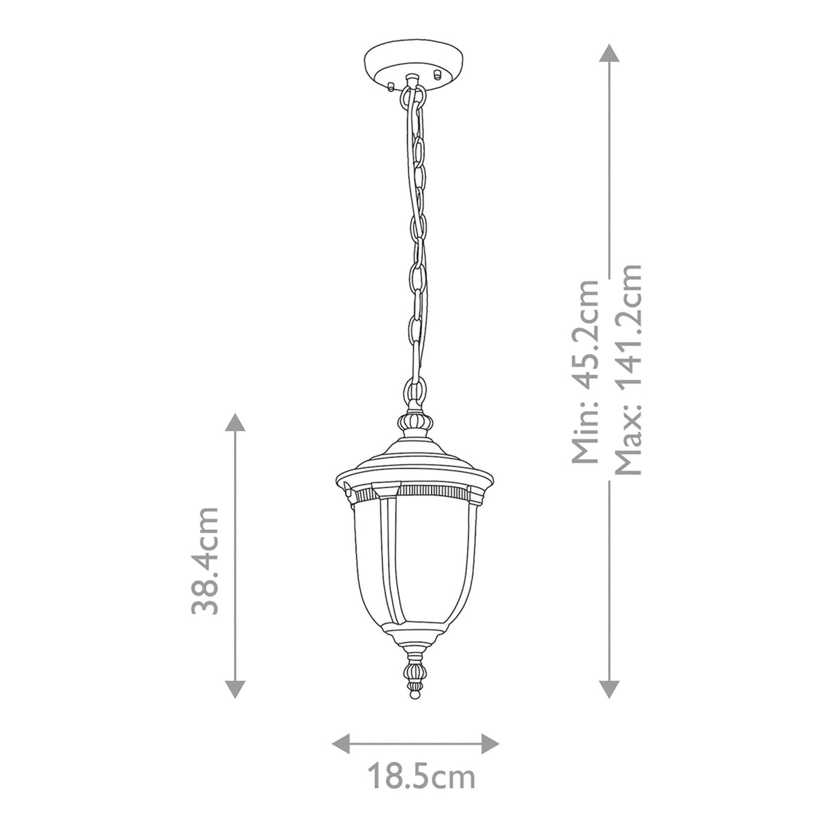 Cleveland Small Chain Pendant Lantern in Weathered Bronze with Clear Seeded Glass