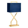 Cross Table Lamp in Polished Gold with Navy Blue Shade