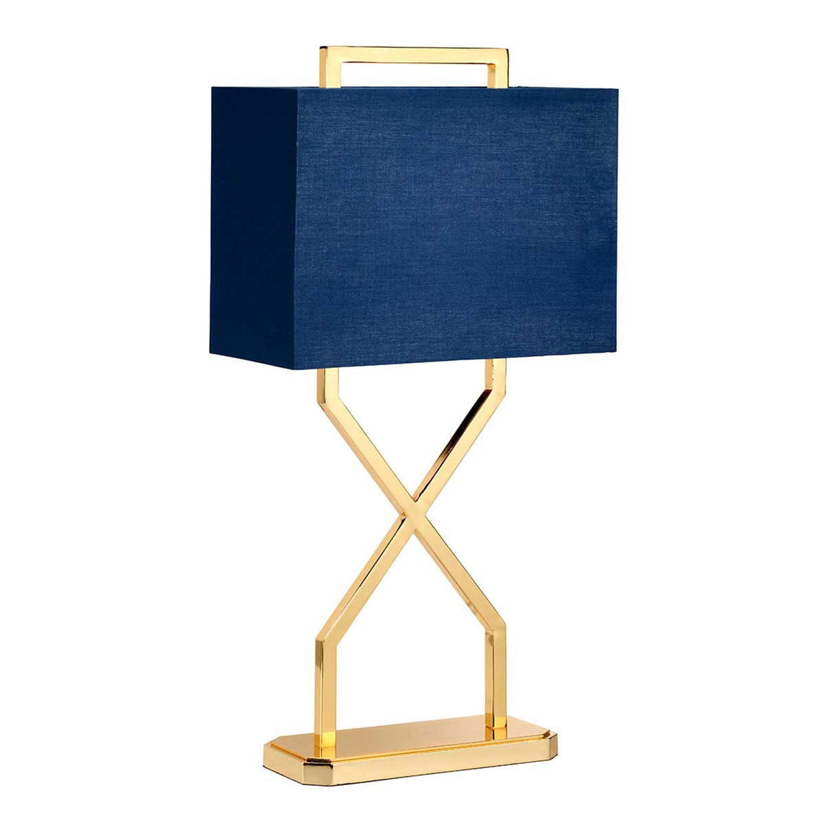 Cross Table Lamp in Polished Gold with Navy Blue Shade