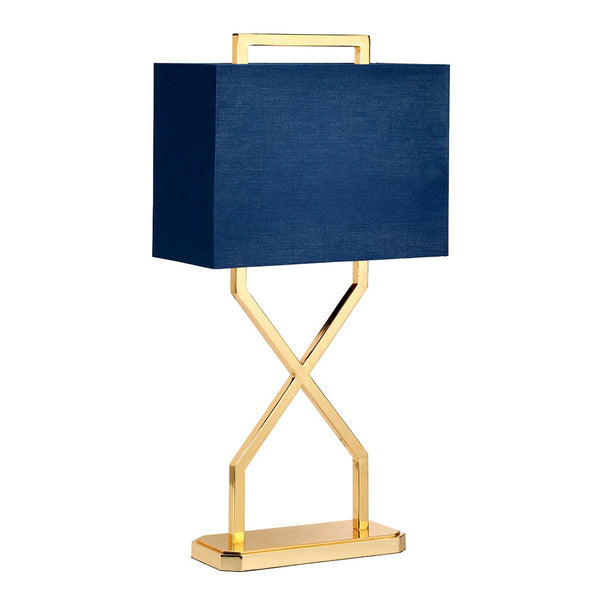 Cross Table Lamp in Polished Gold with Navy Blue Shade