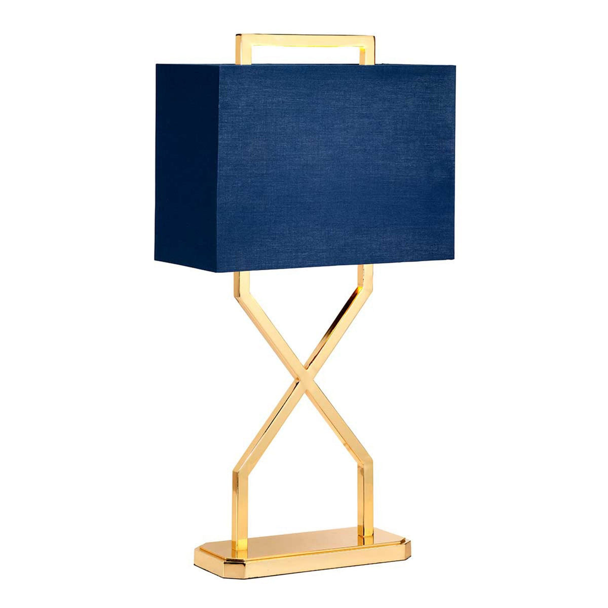 Cross Table Lamp in Polished Gold with Navy Blue Shade
