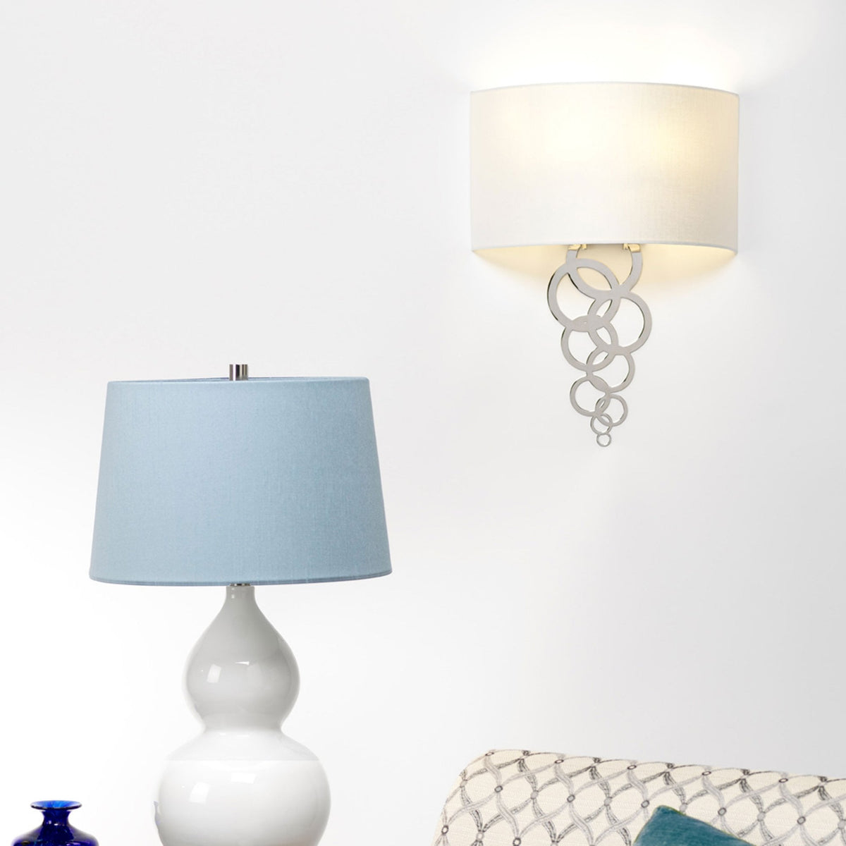 Curtis Large Wall Light in Polished Chrome with Ivory Faux Silk Shade