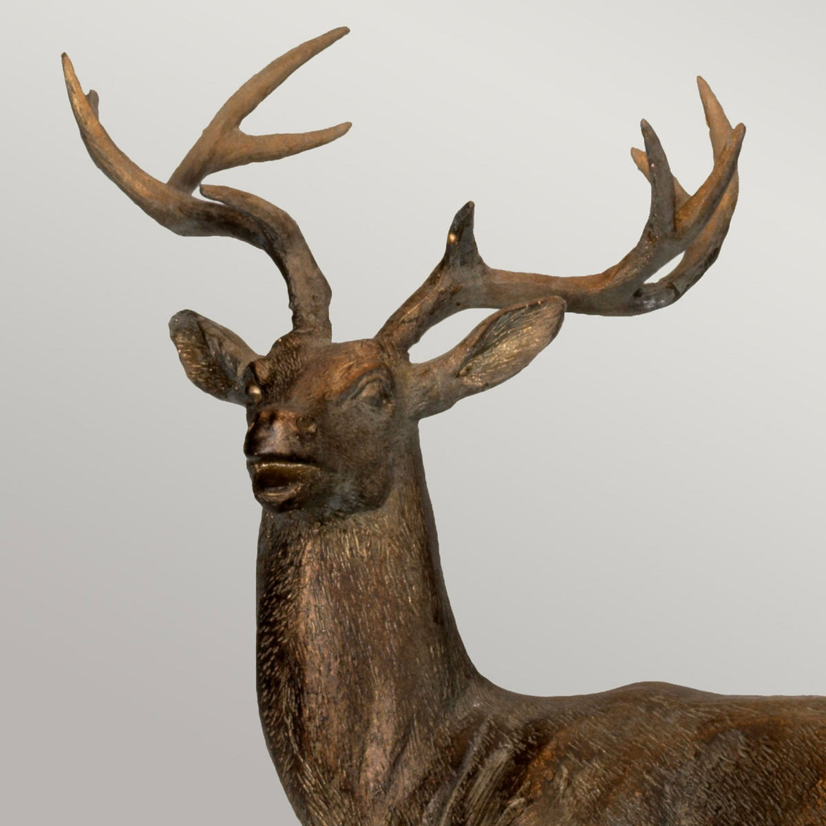 Amelia Stag & Fawn Table Lamp in Bronze Patina with Oval Natural Hessian Shade
