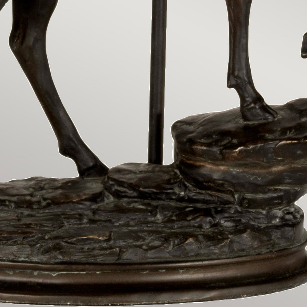Angus Stag Statuette Table Lamp in Bronze Patina with Oval Natural Hessian Shade