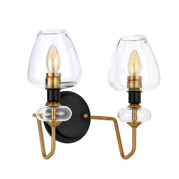 Armand Twin Arm Wall Light in Aged Brass & Charcoal Black with Clear Shades