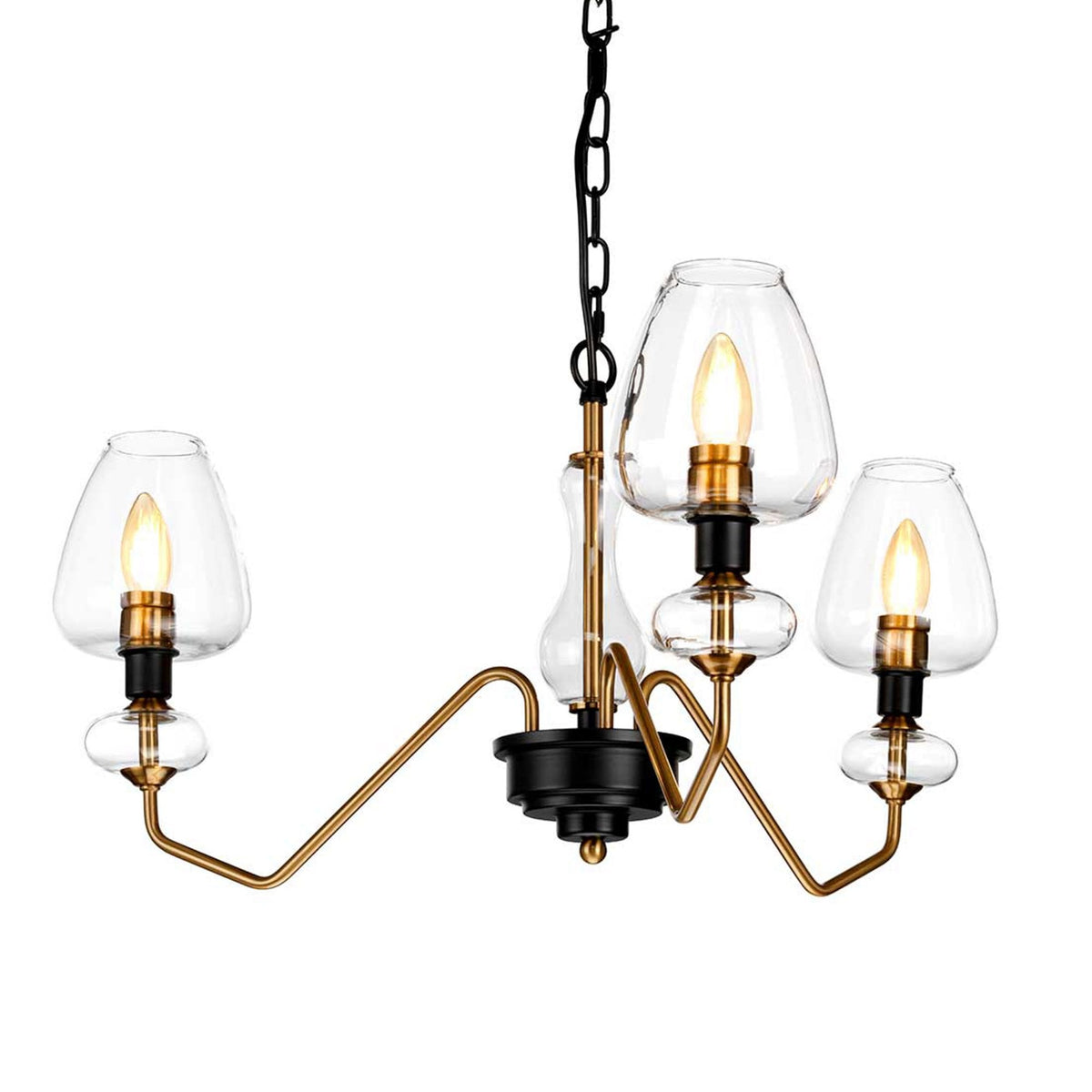 Armand Three Arm Pendant in Aged Brass & Charcoal Black with Clear Shades