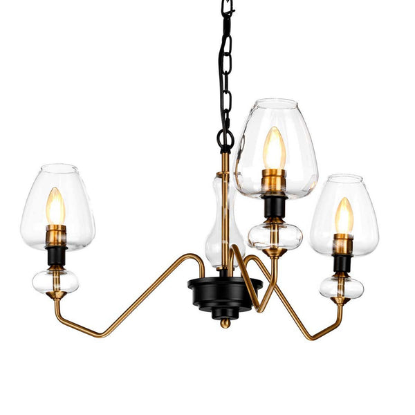 Armand Three Arm Pendant in Aged Brass & Charcoal Black with Clear Shades
