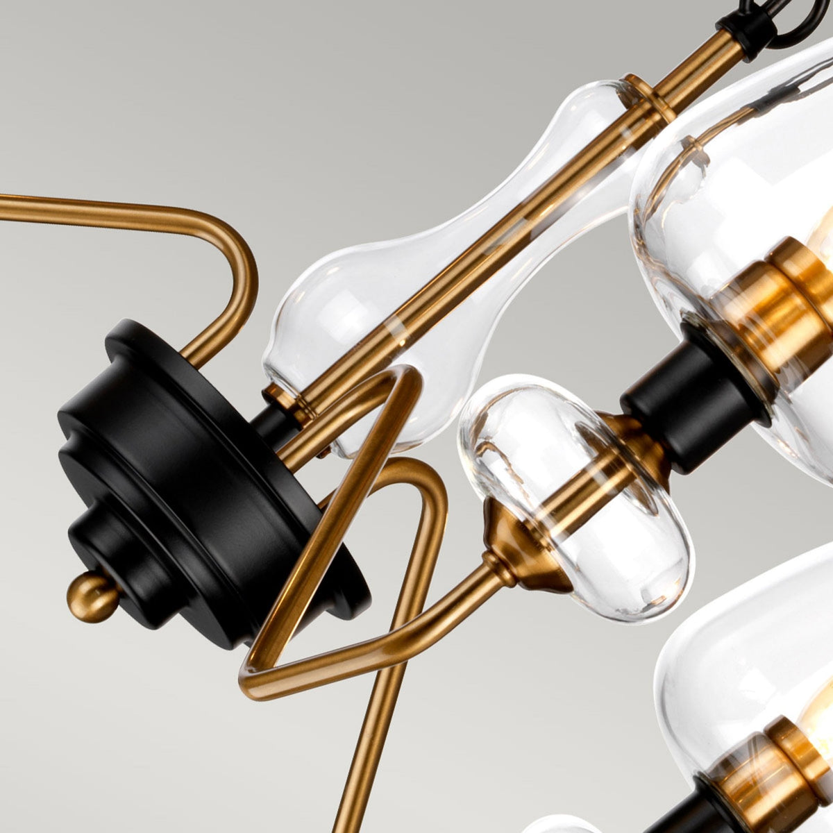 Armand Three Arm Pendant in Aged Brass & Charcoal Black with Clear Shades