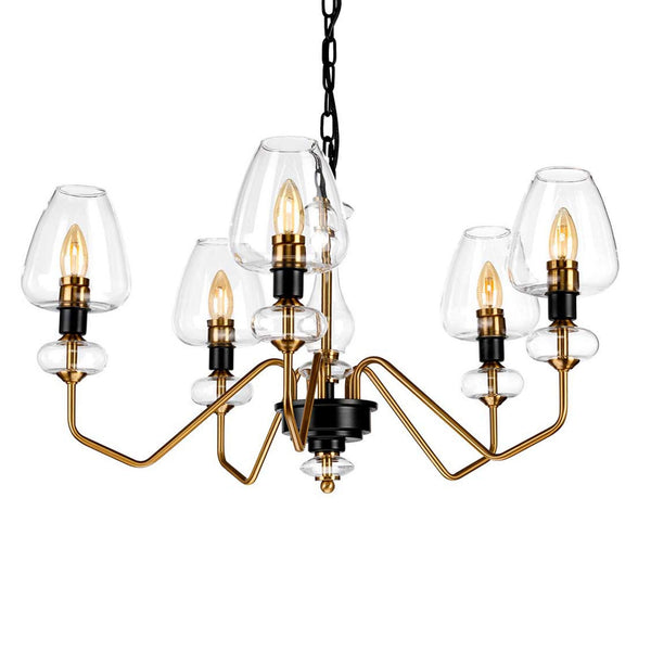 Armand Five Arm Pendant in Aged Brass & Charcoal Black with Clear Shades