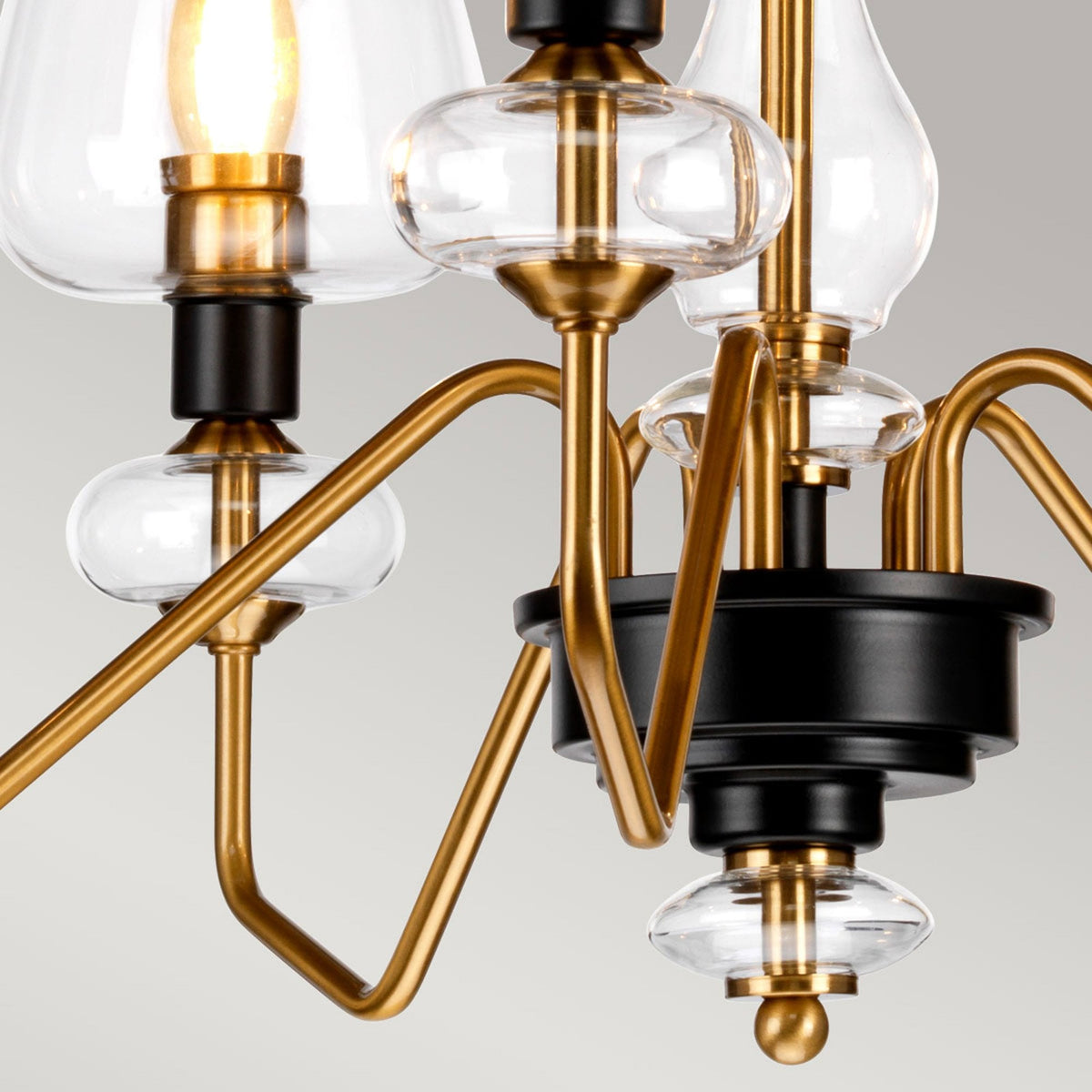 Armand Five Arm Pendant in Aged Brass & Charcoal Black with Clear Shades