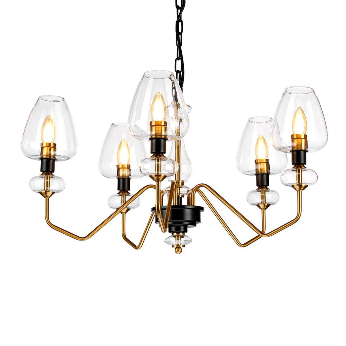 Armand Five Arm Pendant in Aged Brass & Charcoal Black with Clear Shades