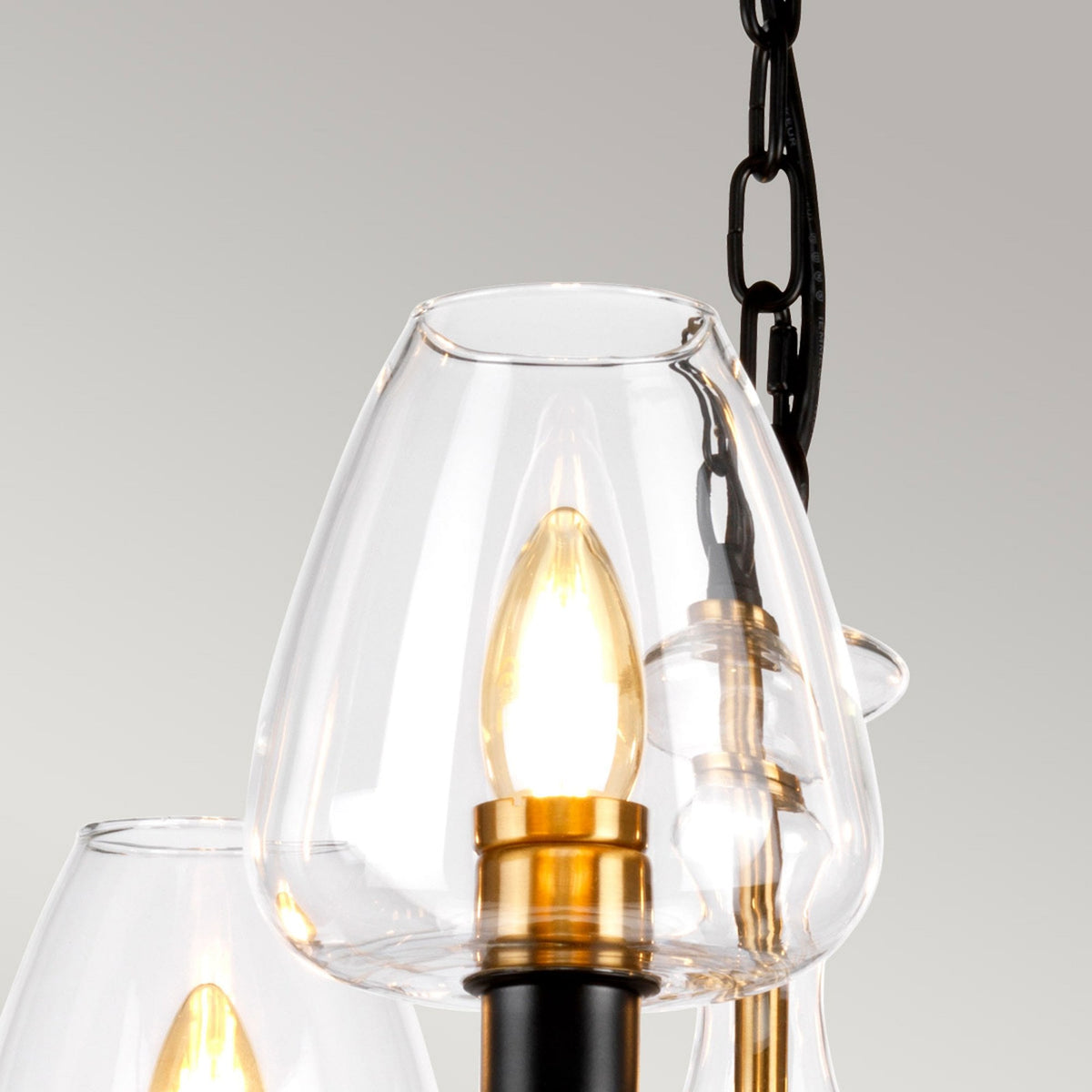 Armand Five Arm Pendant in Aged Brass & Charcoal Black with Clear Shades