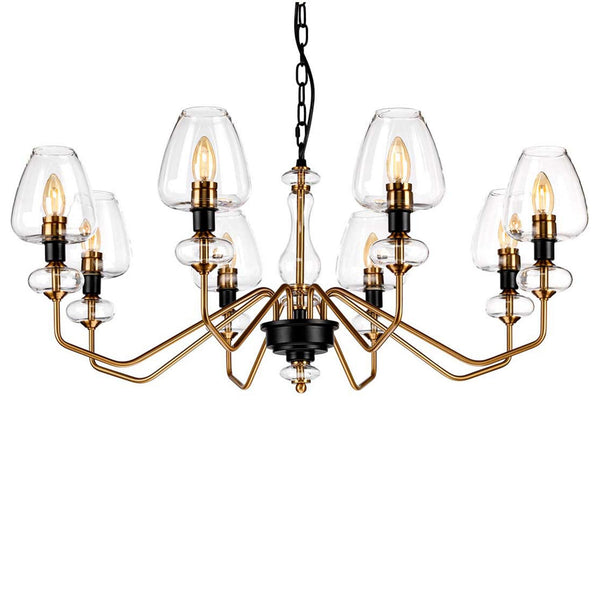 Armand Eight Arm Pendant in Aged Brass & Charcoal Black with Clear Shades