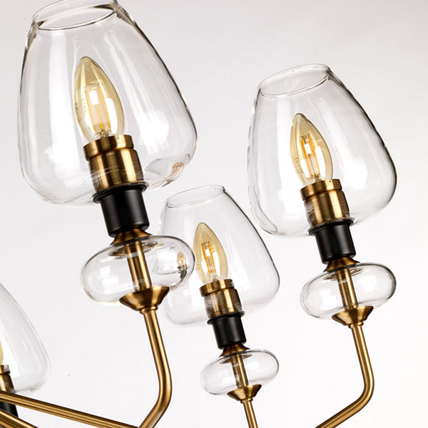 Armand Eight Arm Pendant in Aged Brass & Charcoal Black with Clear Shades