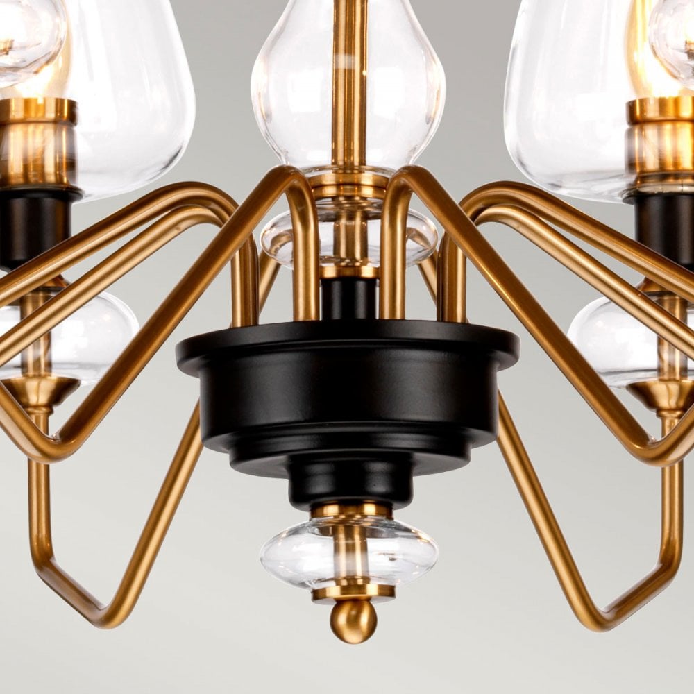 Armand Eight Arm Pendant in Aged Brass & Charcoal Black with Clear Shades