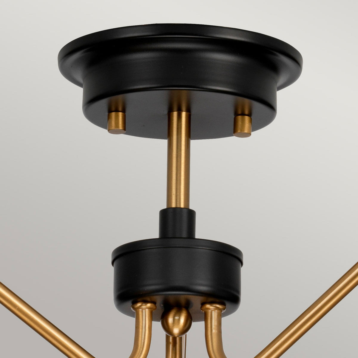 Armand Three Arm Semi Flush Light in Aged Brass & Charcoal Black with Clear Shades