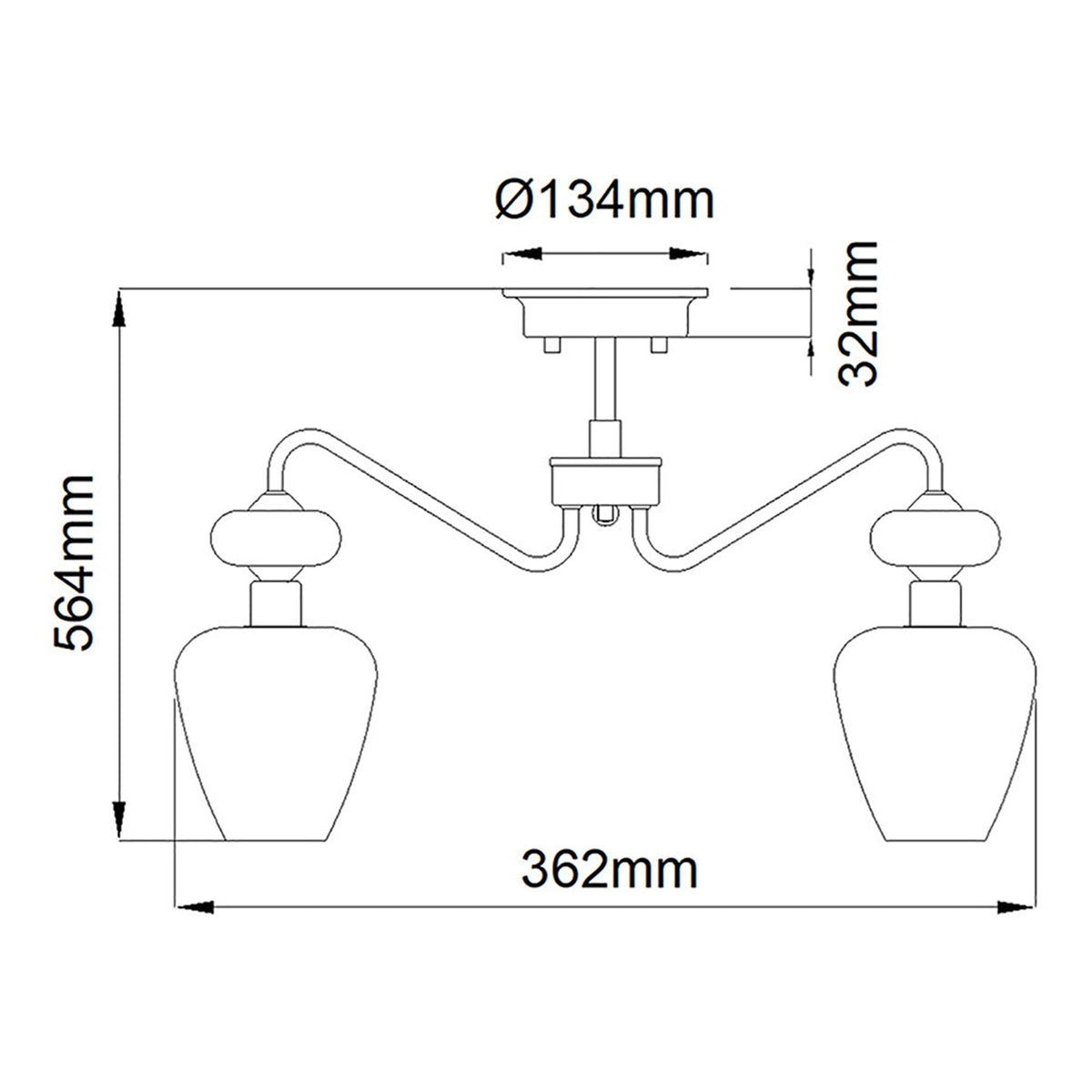 Armand Three Arm Semi Flush Light in Aged Brass & Charcoal Black with Clear Shades