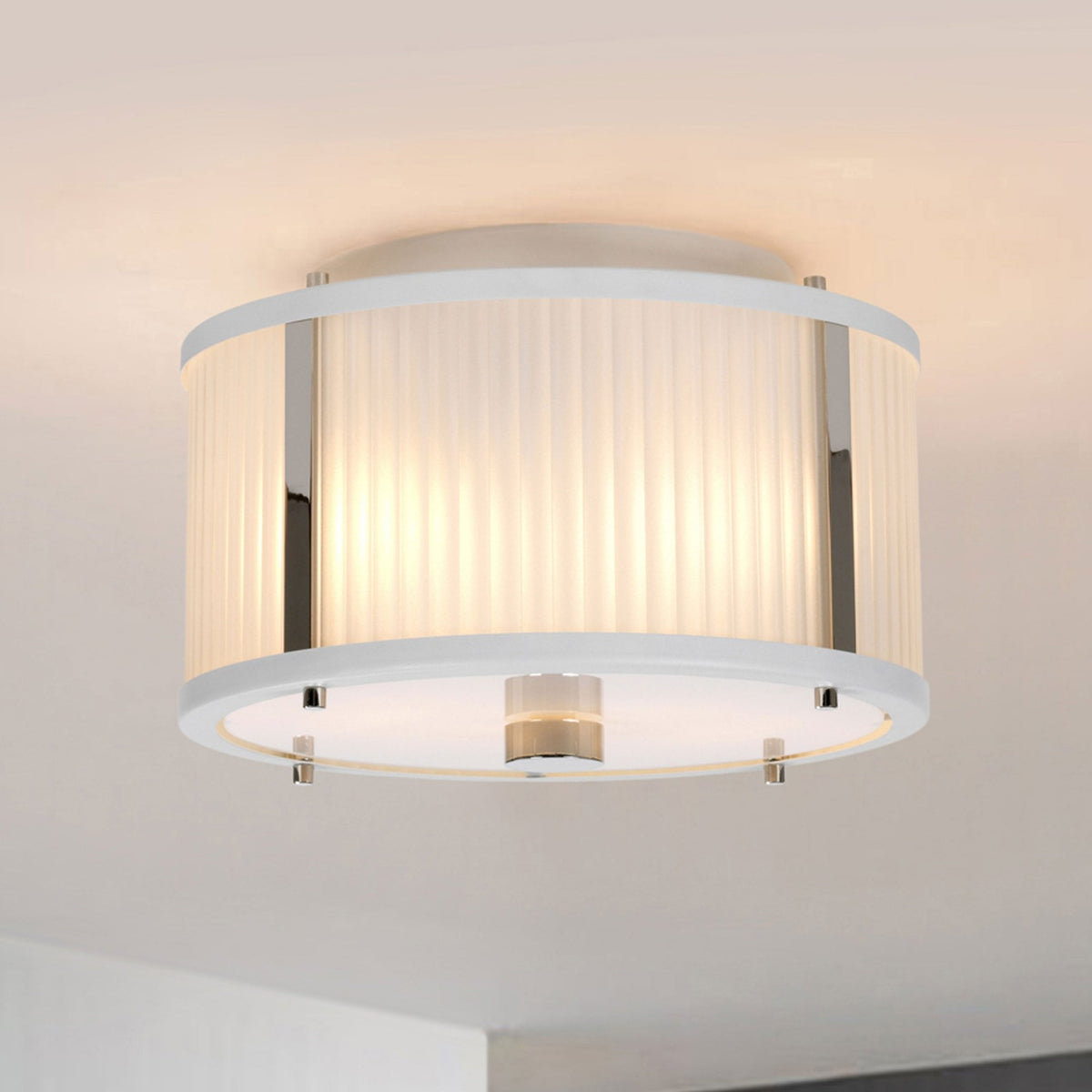 Corona Medium Pendant Flush or Semi Flush Light in White Satin