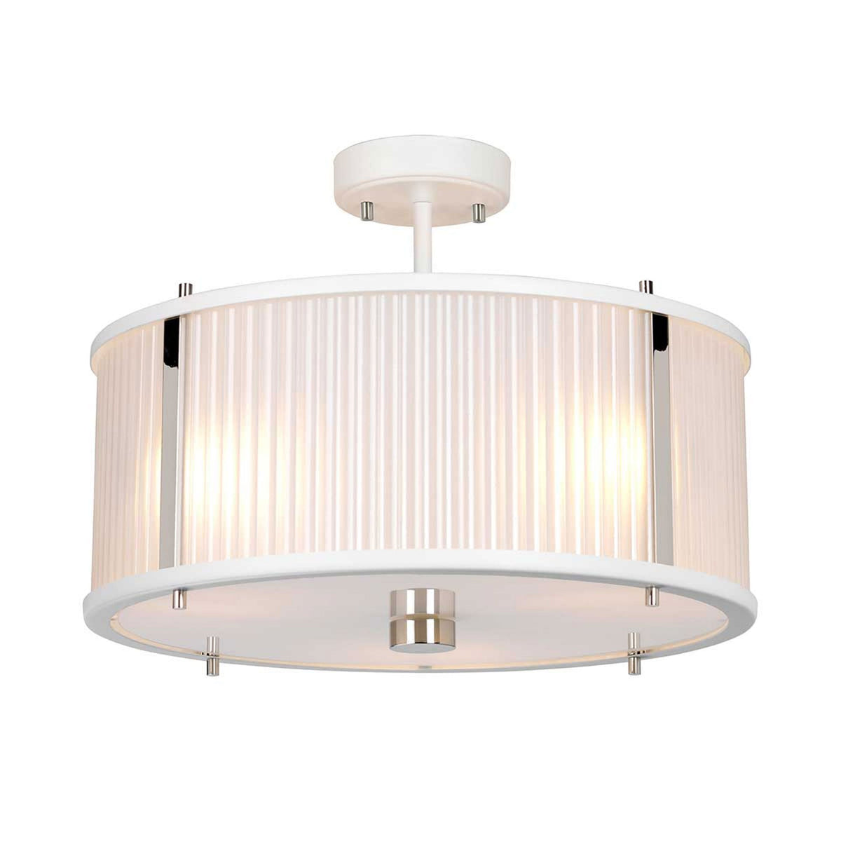 Corona Large Pendant Flush or Semi Flush Light in White Satin