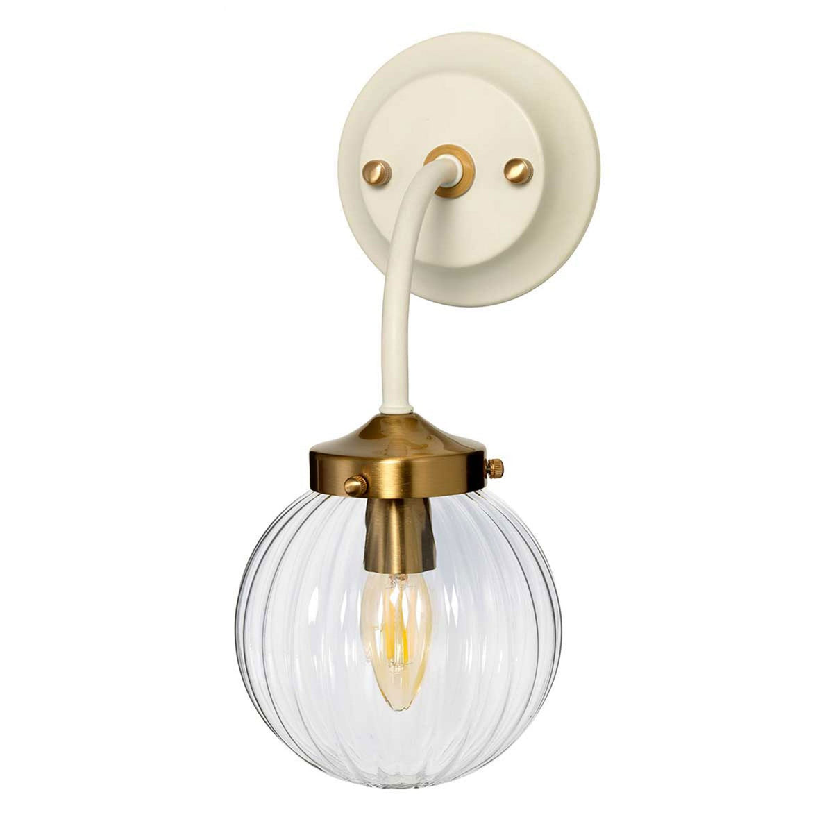 Cosmos Wall Light in a Cream Finish with Aged Brass Detailing and Clear Ribbed Glass