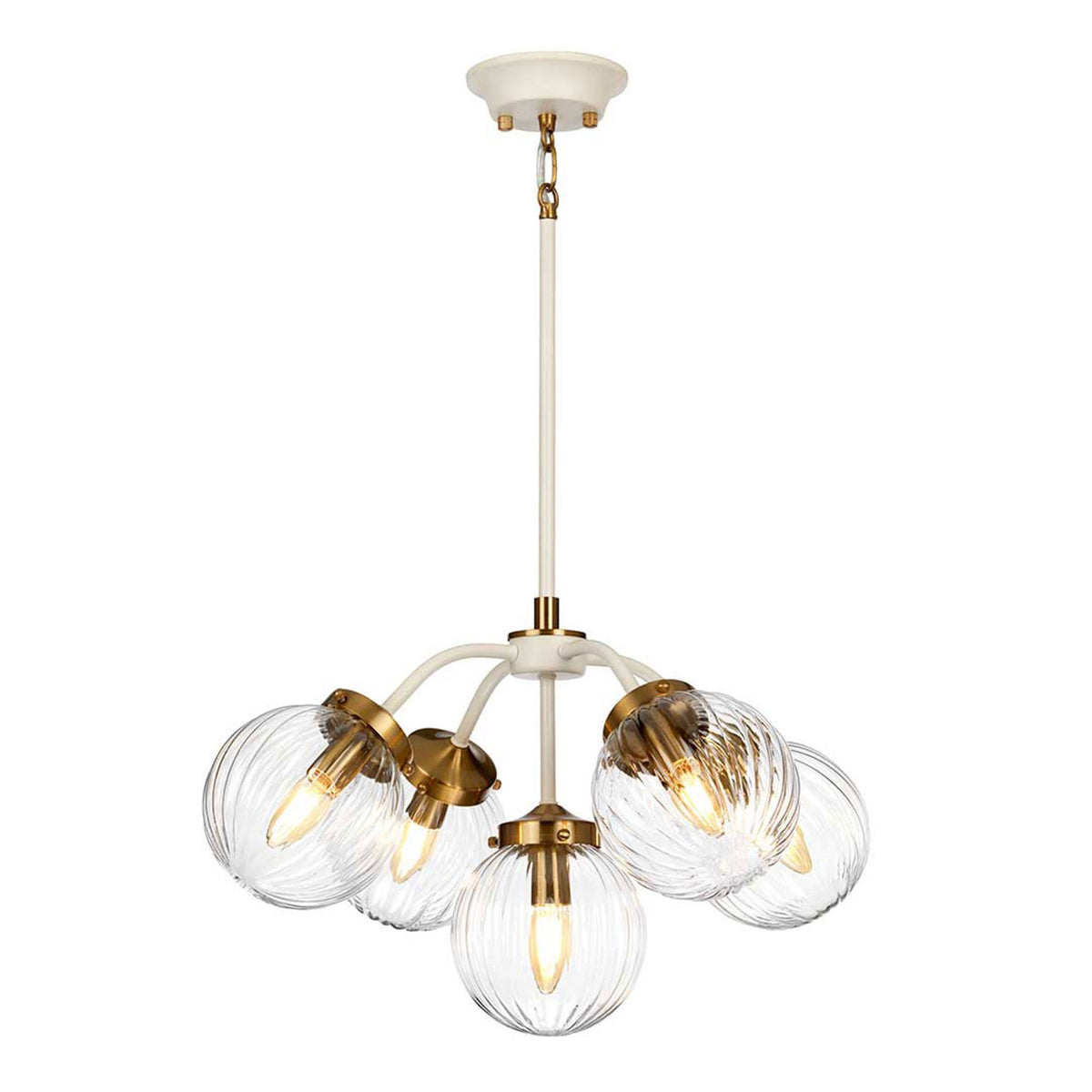 Cosmos Five Lamp Pendant or Semi-Flush in a Cream Finish with Aged Brass Detailing