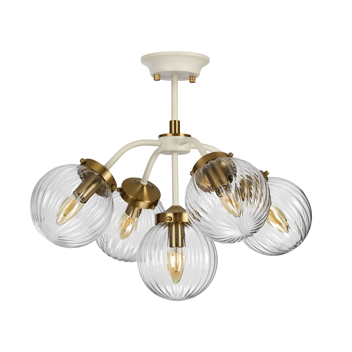 Cosmos Five Lamp Pendant or Semi-Flush in a Cream Finish with Aged Brass Detailing