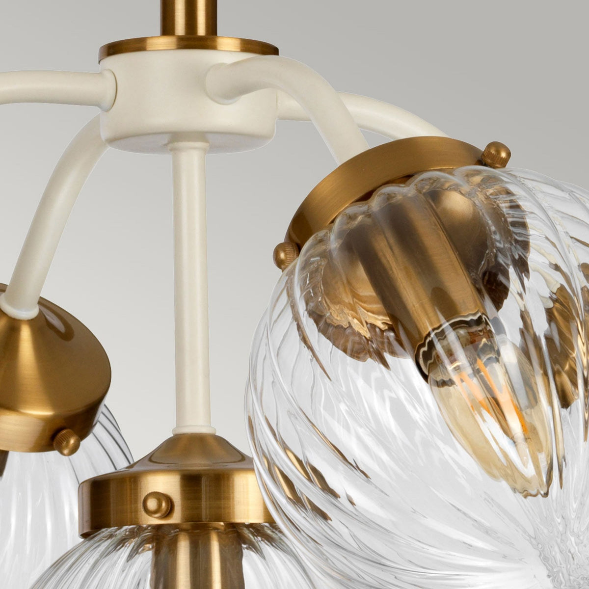 Cosmos Five Lamp Pendant or Semi-Flush in a Cream Finish with Aged Brass Detailing