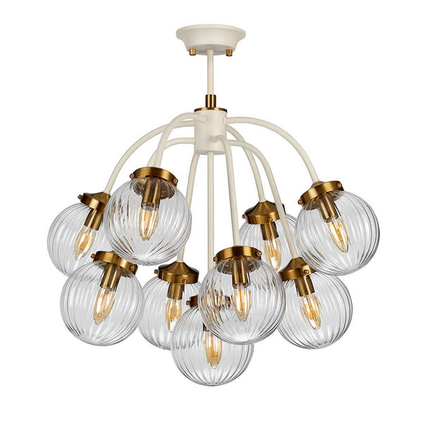 Cosmos Nine Lamp Pendant or Semi-Flush in a Cream Finish with Aged Brass Detailing