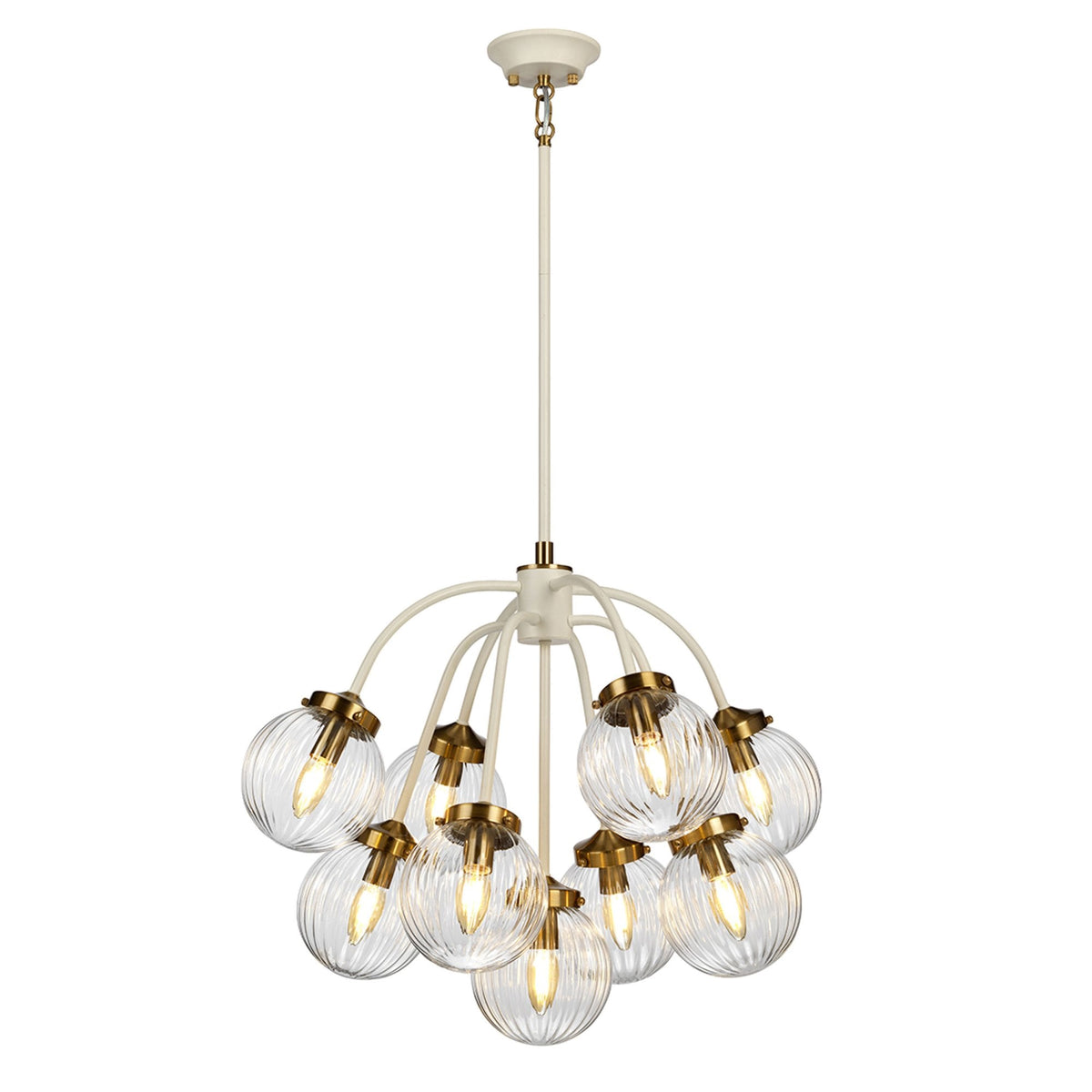 Cosmos Nine Lamp Pendant or Semi-Flush in a Cream Finish with Aged Brass Detailing