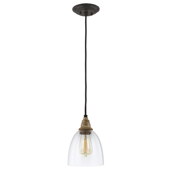 Matrimonio Mini Pendant in Driftwood & Dark Weathered Zinc Finish with Clear Glass Shade