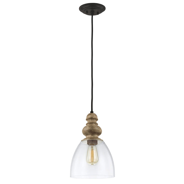 Matrimonio Pendant in Driftwood & Dark Weathered Zinc Finish with Clear Glass Shade