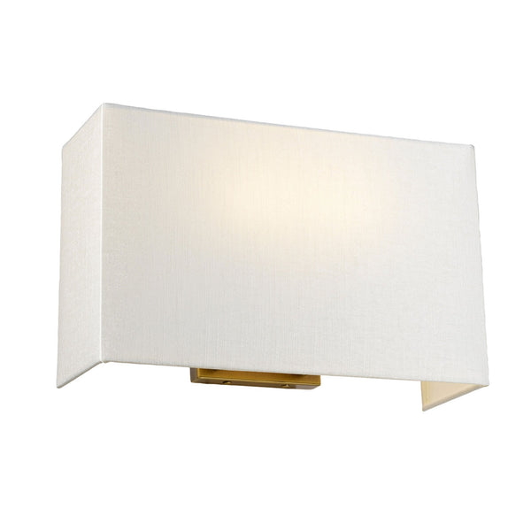 Riley Large Rectangular Wall Light in Aged Brass with Ivory Faux Silk Shade