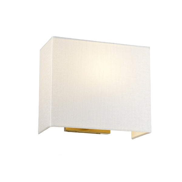 Riley Medium Rectangular Wall Light in Aged Brass with Ivory Faux Silk Shade