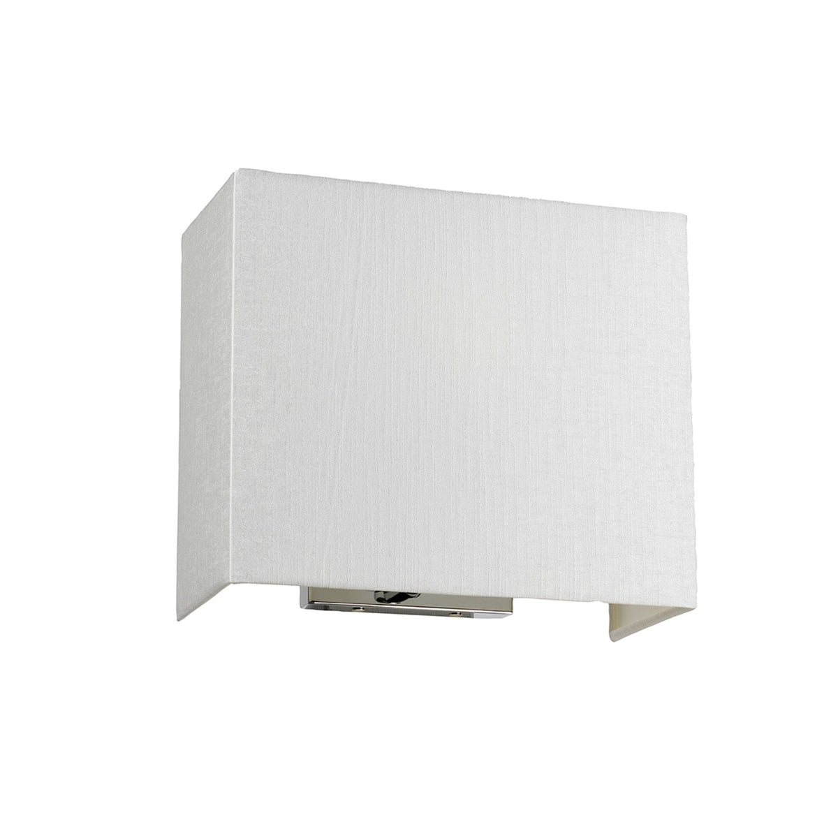 A modern wall light with a rectangular white fabric shade, viewed from the front.
