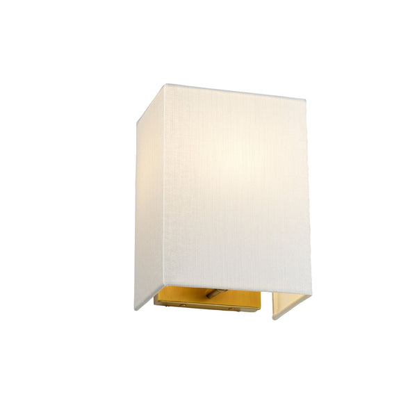 Riley Small Rectangular Wall Light in Aged Brass with Ivory Faux Silk Shade