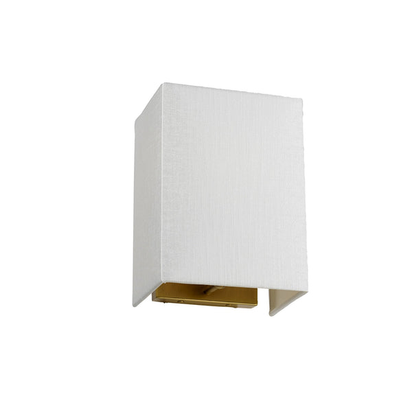 Riley Small Rectangular Wall Light in Aged Brass with Ivory Faux Silk Shade
