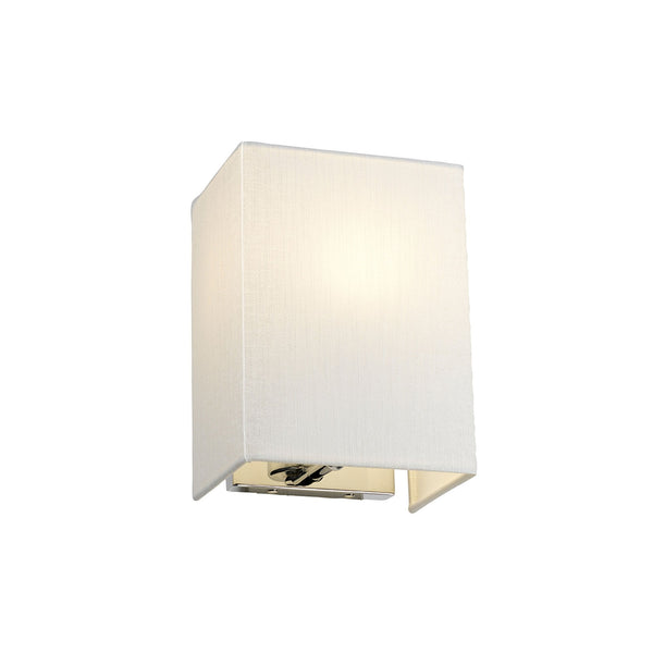 Riley Small Rectangular Wall Light in Polished Chrome with Ivory Faux Silk Shade