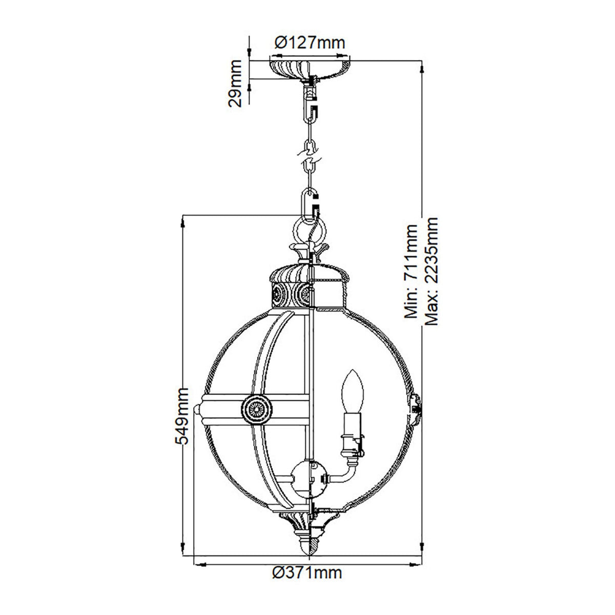 Adams 3 Light Pendant in Burnished Brass
