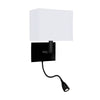Hotel Wall Light With Reader In Black With White Fabric Shade