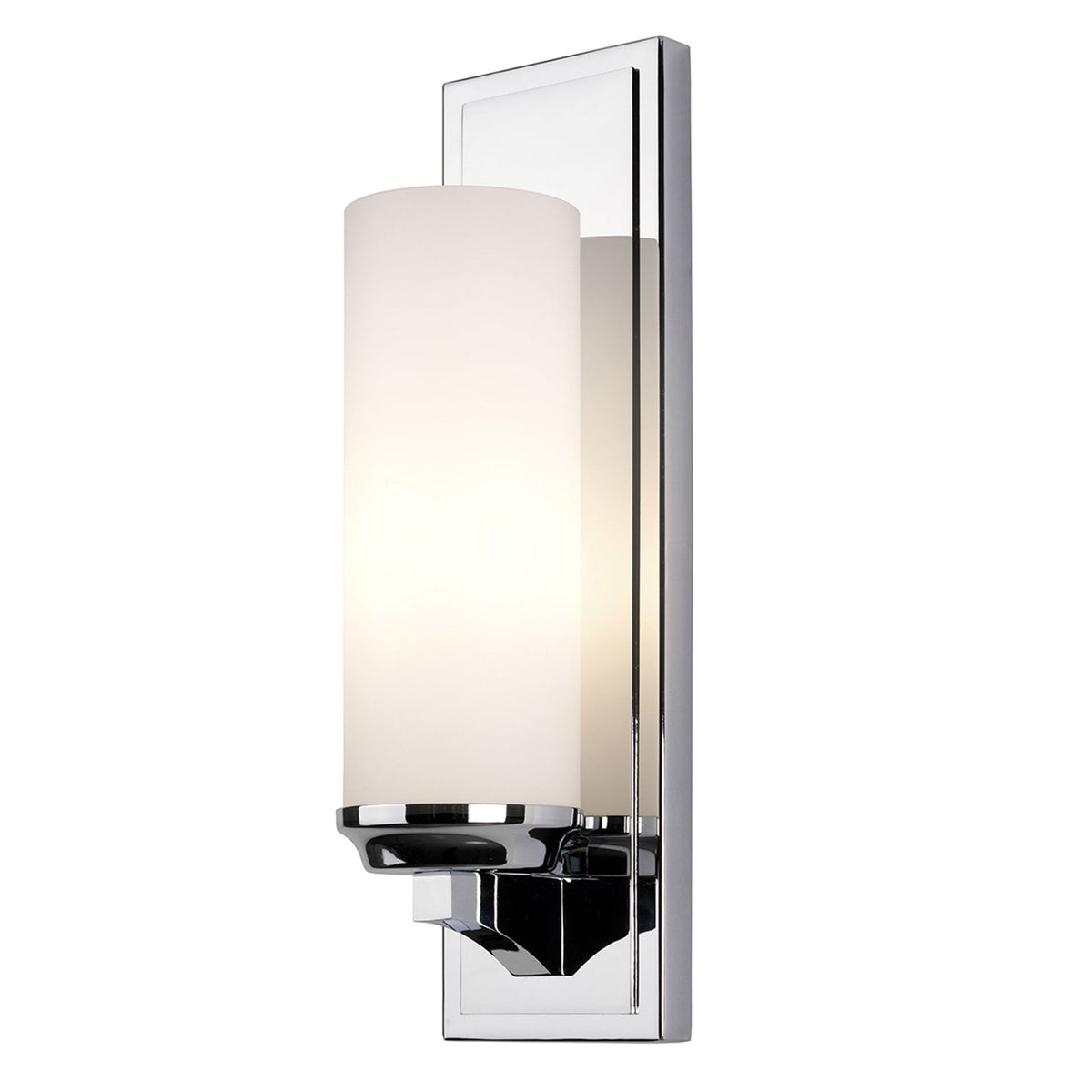 Amalia Large IP44 Wall Light in Polished Chrome with White Etched Cylindrical Glass