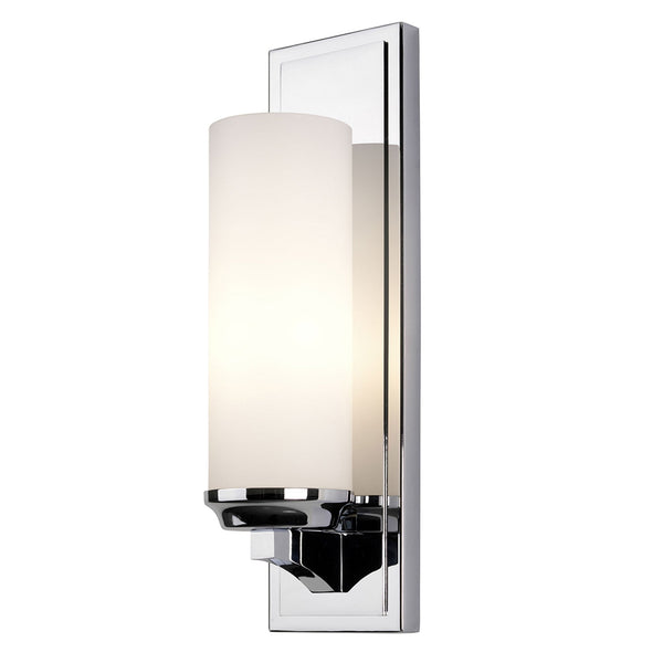 Amalia Large IP44 Wall Light in Polished Chrome with White Etched Cylindrical Glass