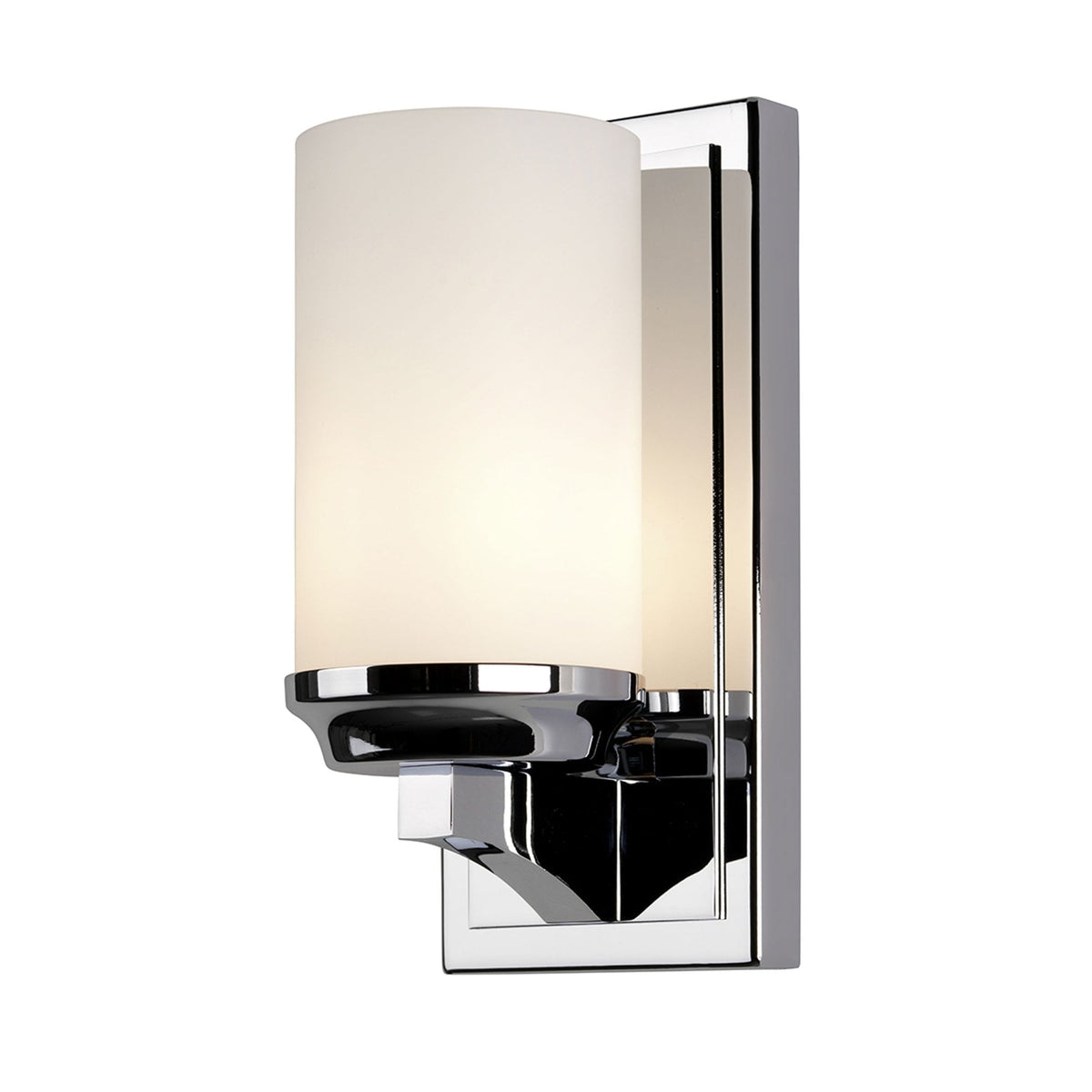 Amalia Small IP44 Wall Light in Polished Chrome with White Etched Cylindrical Glass