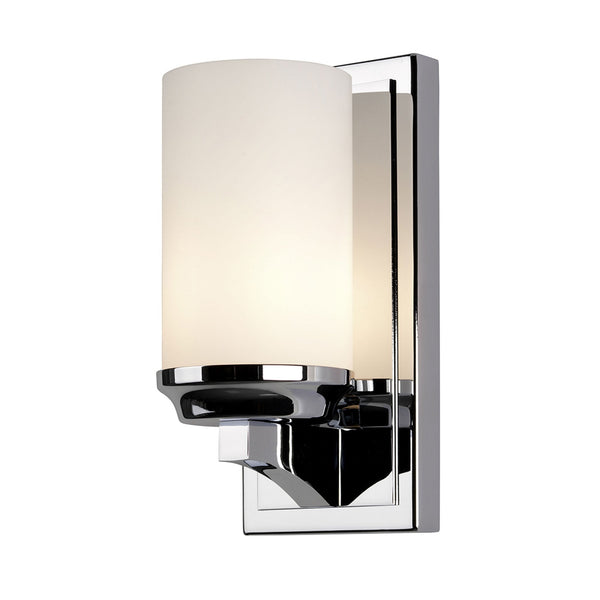 Amalia Small IP44 Wall Light in Polished Chrome with White Etched Cylindrical Glass