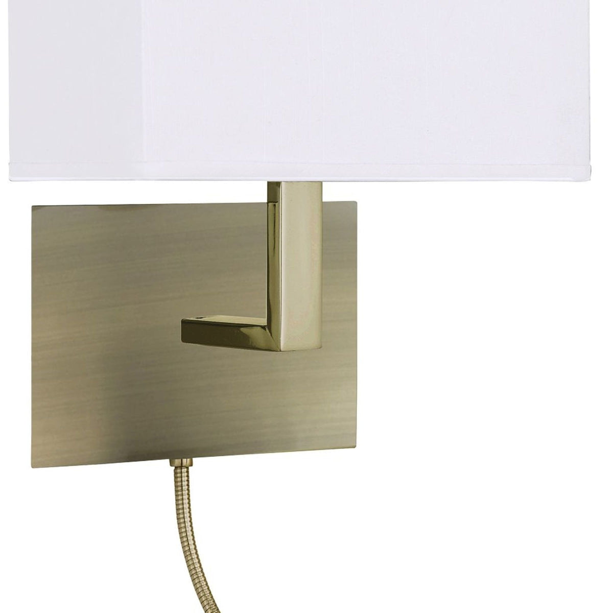 Hotel Wall Light With Reader In Antique Brass With White Fabric Shade