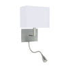 Hotel Wall Light With Reader In Satin Silver With White Fabric Shade