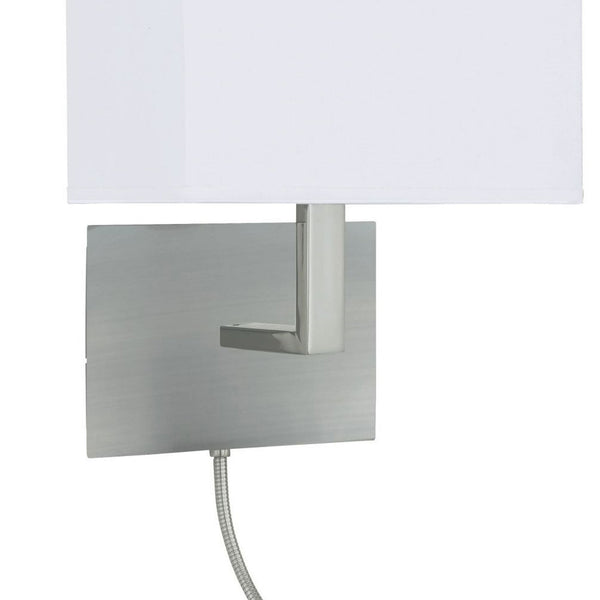 Hotel Wall Light With Reader In Satin Silver With White Fabric Shade